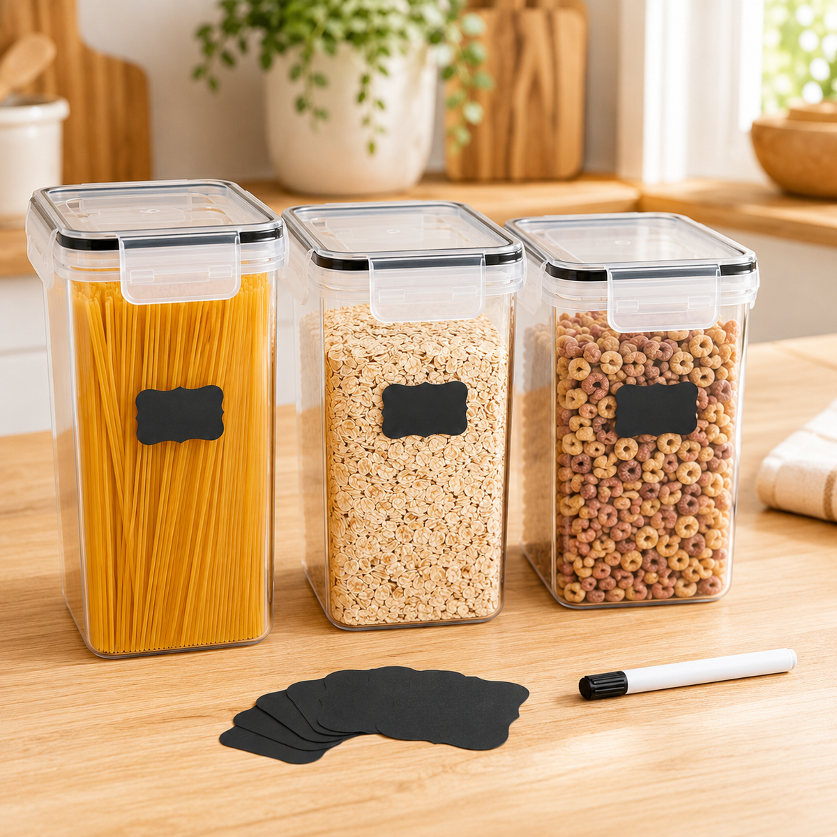 Kit de Potes Herméticos para Cozinha com Etiquetas – Viorenna