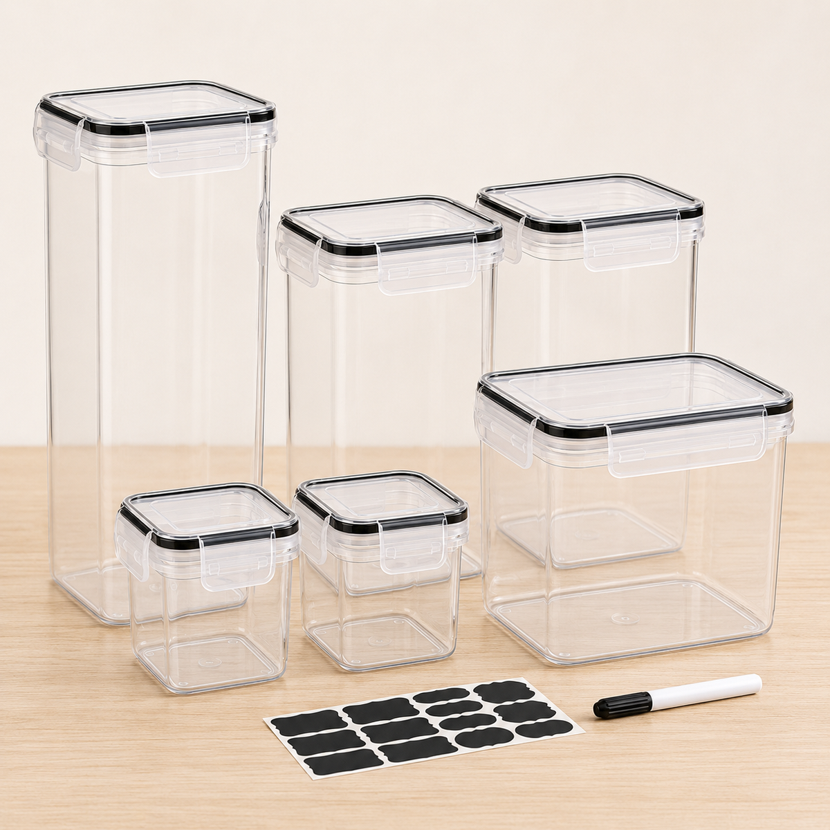 Kit de Potes Herméticos para Cozinha com Etiquetas – Viorenna