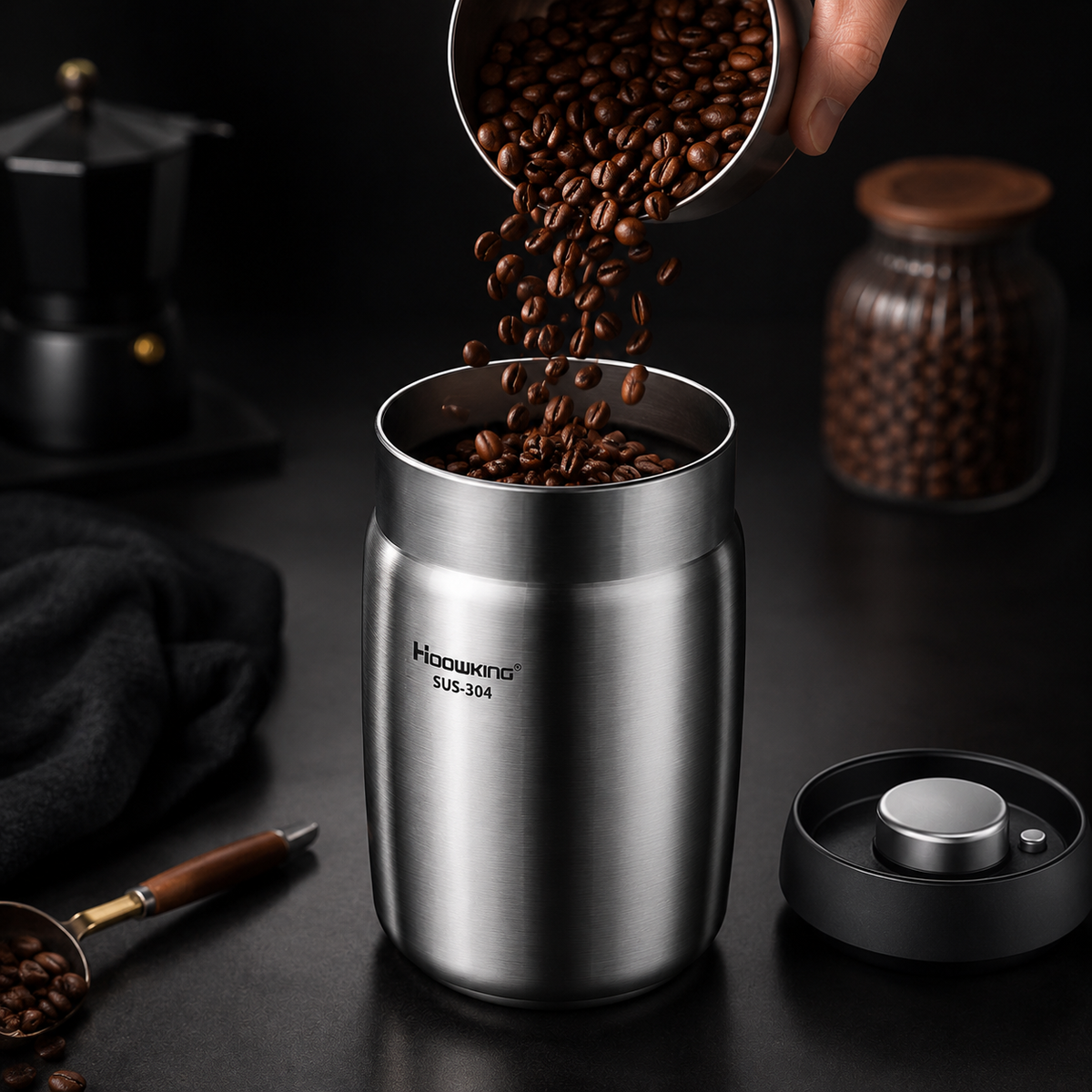Pote Hermético em Aço Inox para Grãos e Café – Viorenna