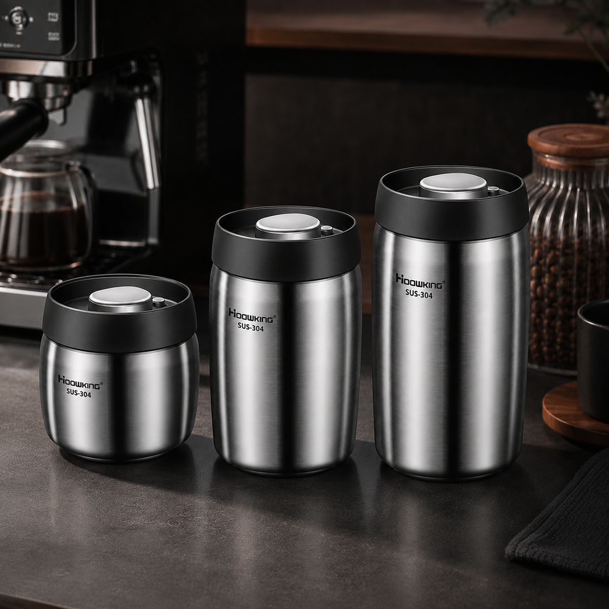 Pote Hermético em Aço Inox para Grãos e Café – Viorenna