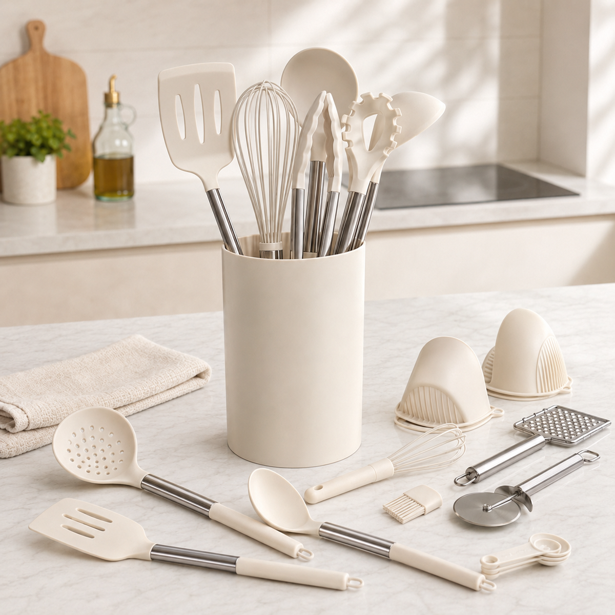 Jogo de Utensílios de Silicone com Suporte – Viorenna
