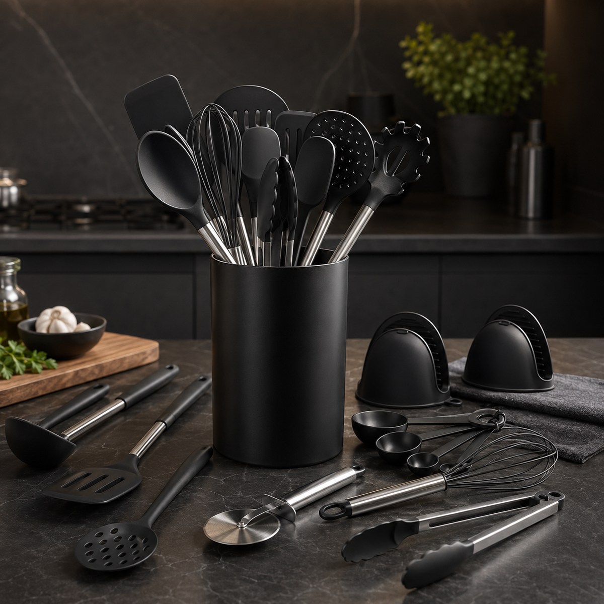 Jogo de Utensílios de Silicone com Suporte – Viorenna