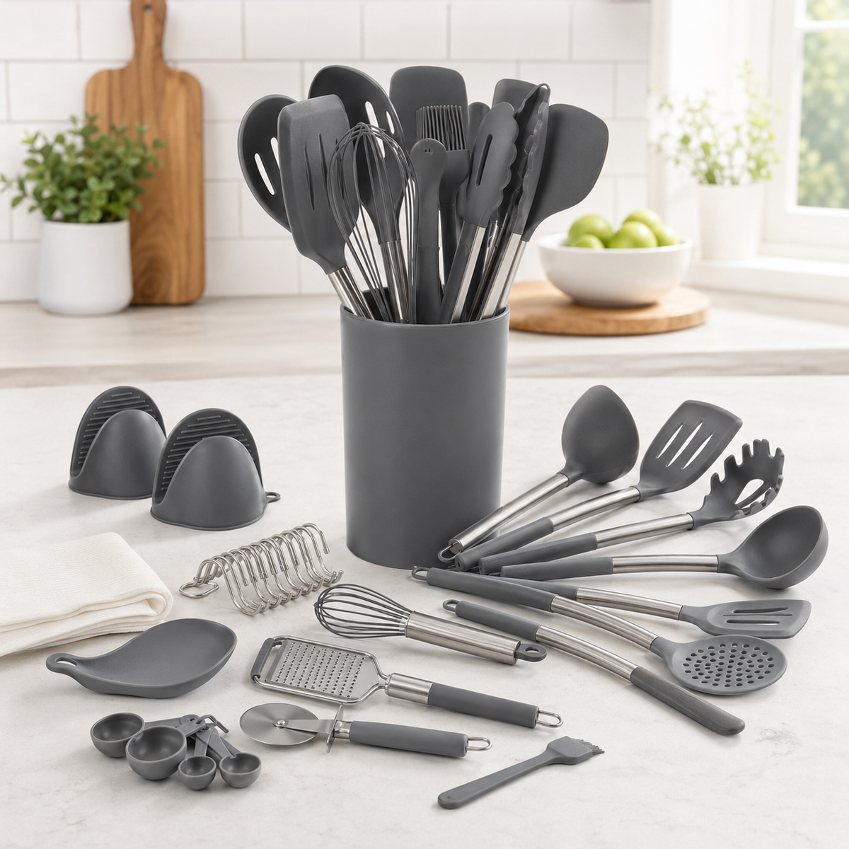 Jogo de Utensílios de Silicone com Suporte – Viorenna