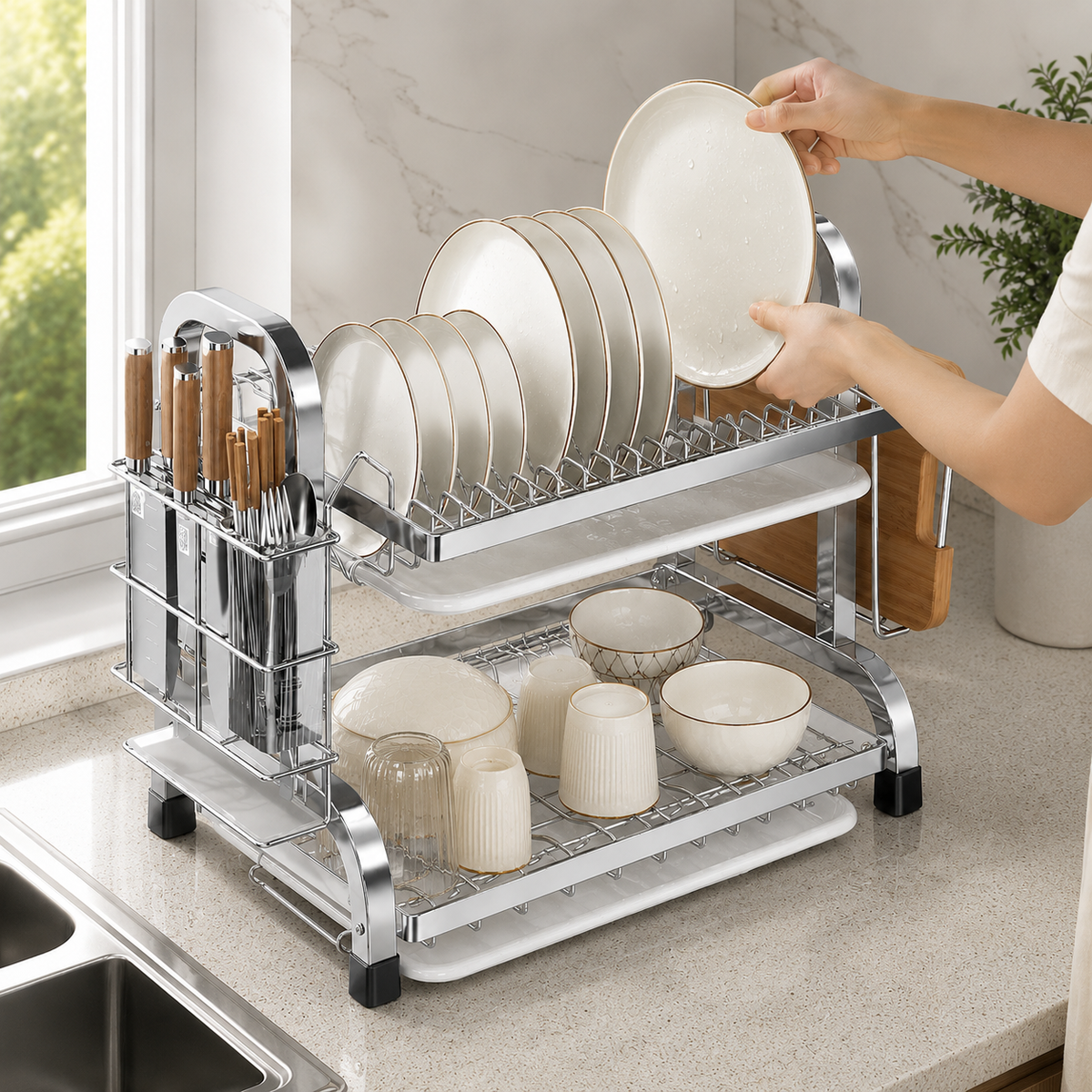Escorredor de Louça Compacto com Porta Talheres – Viorenna