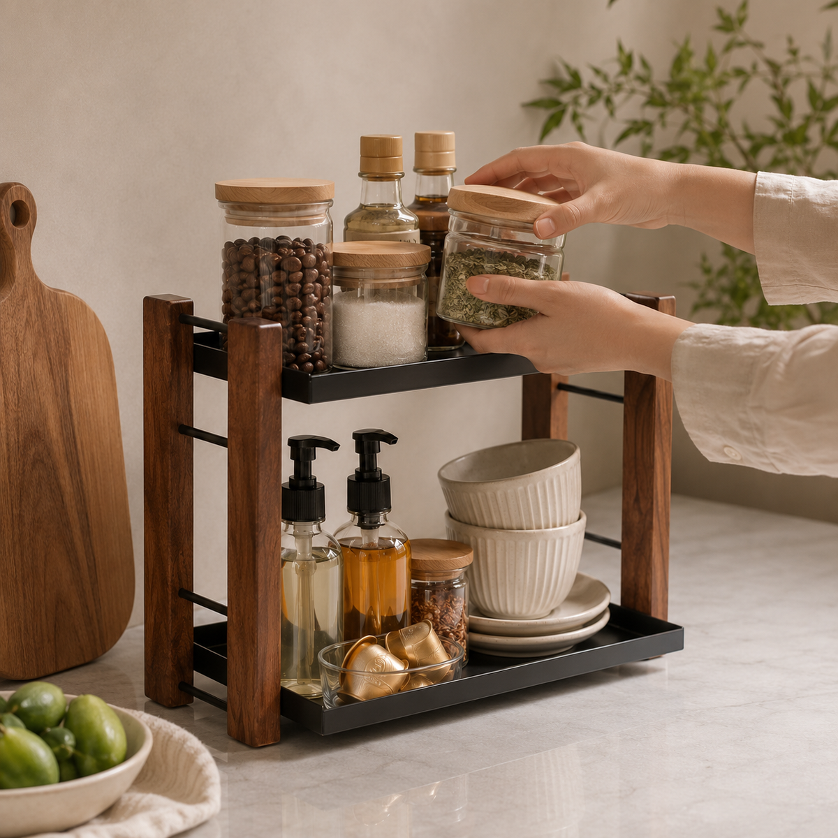 Organizador de Bancada Multiuso para Café e Cosméticos – Viorenna