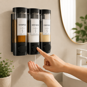 Dispenser Triplo de Parede para Shampoo e Sabonete – Viorenna