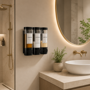 Dispenser Triplo de Parede para Shampoo e Sabonete – Viorenna