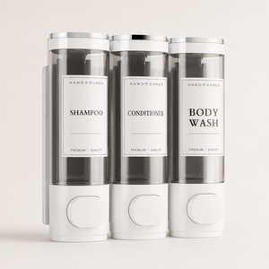 Dispenser Triplo de Parede para Shampoo e Sabonete – Viorenna