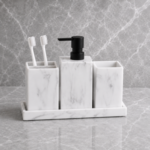 Kit Banheiro Marmorizado com Dispenser e Bandeja – Viorenna