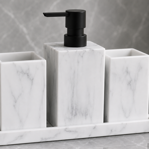 Kit Banheiro Marmorizado com Dispenser e Bandeja – Viorenna
