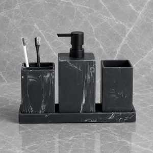 Kit Banheiro Marmorizado com Dispenser e Bandeja – Viorenna