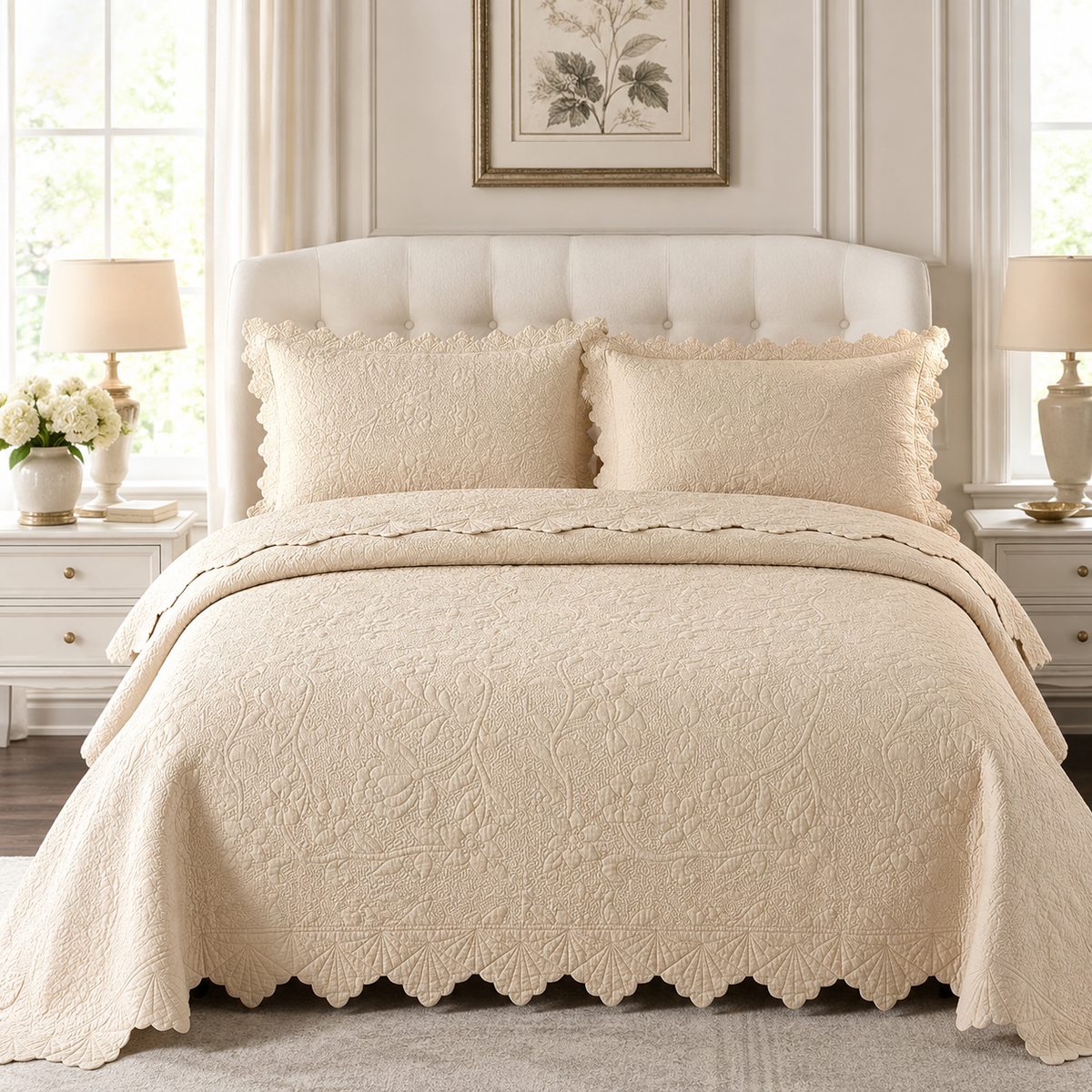 Colcha Matelassê Queen com Borda Ondulada – Viorenna
