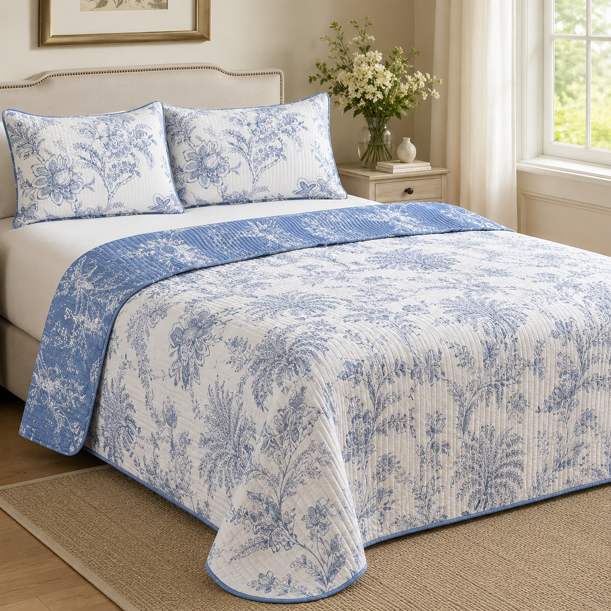 Kit Colcha Floral Ondulada com Fronhas – Viorenna