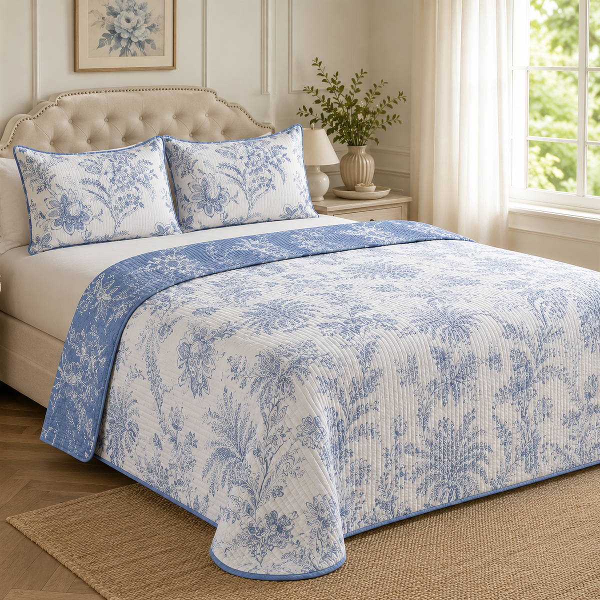 Kit Colcha Floral Ondulada com Fronhas – Viorenna