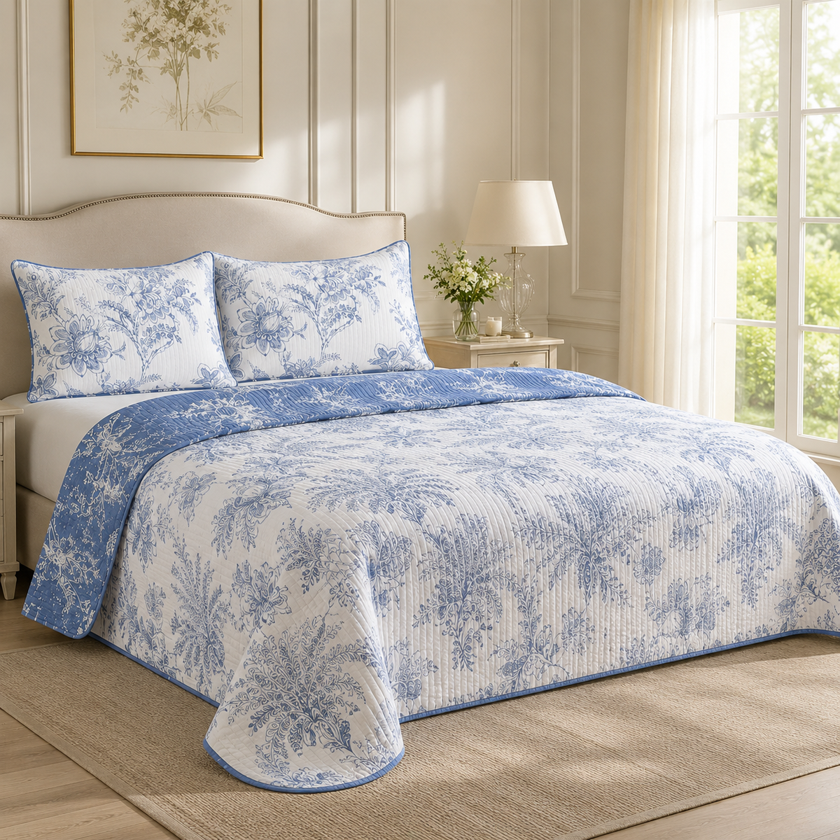 Kit Colcha Floral Ondulada com Fronhas – Viorenna