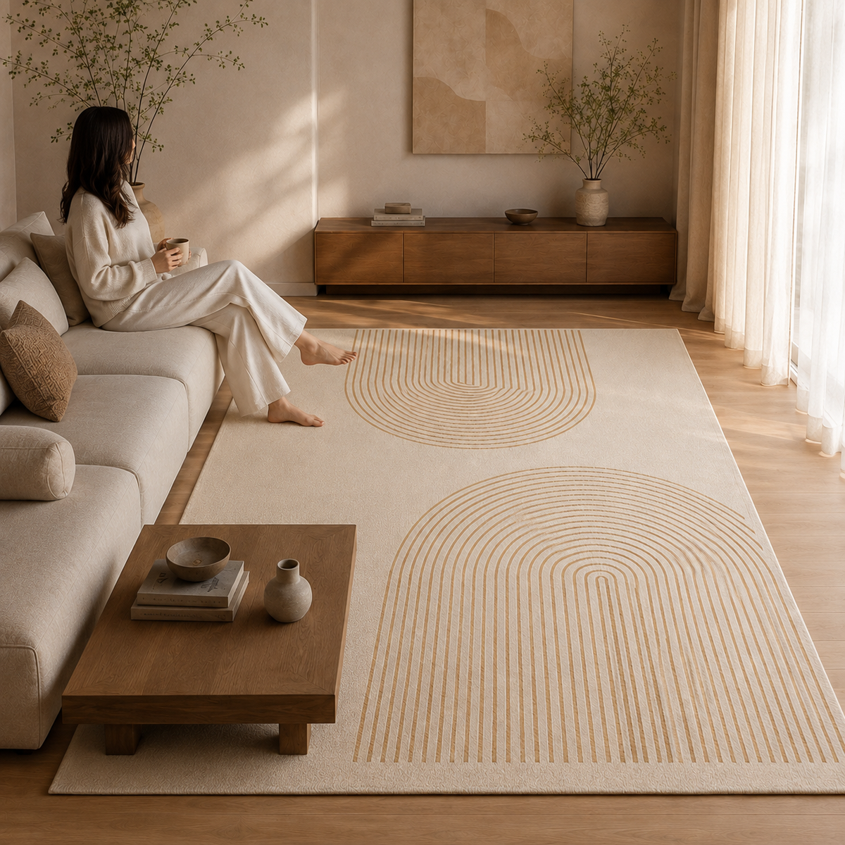 Tapete Wabi-Sabi para Sala e Quarto Grande Antiderrapante – Viorenna