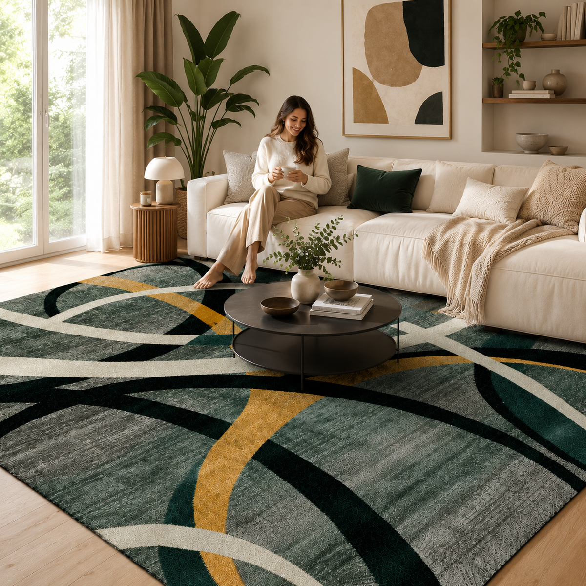 Tapete Abstrato para Sala Grande Antiderrapante – Viorenna