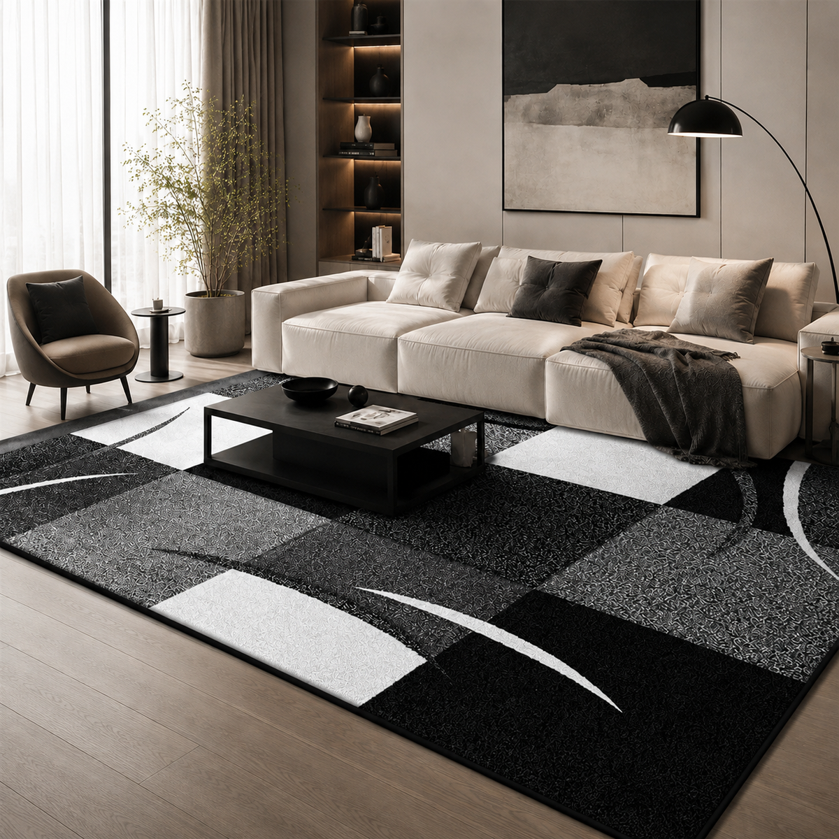 Tapete Abstrato Felpudo para Sala para Sofá e Mesa de Centro – Viorenna