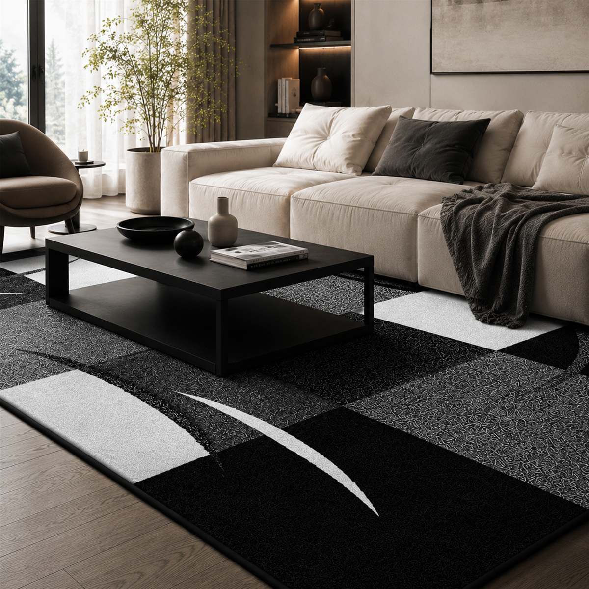 Tapete Abstrato Felpudo para Sala para Sofá e Mesa de Centro – Viorenna
