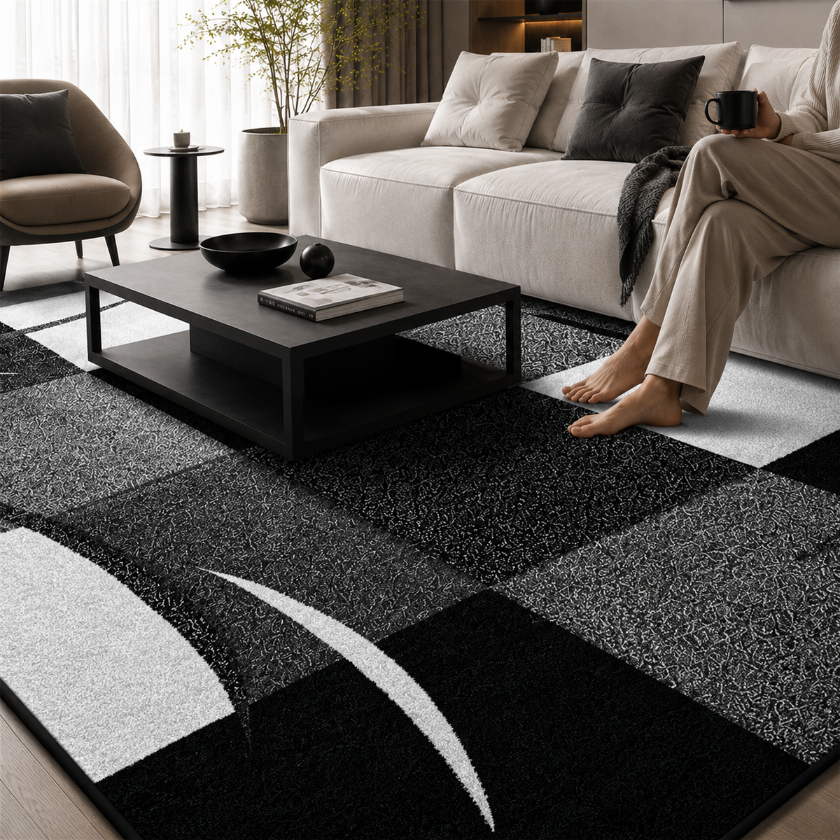Tapete Abstrato Felpudo para Sala para Sofá e Mesa de Centro – Viorenna