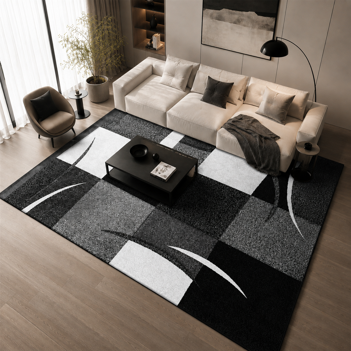 Tapete Abstrato Felpudo para Sala para Sofá e Mesa de Centro – Viorenna