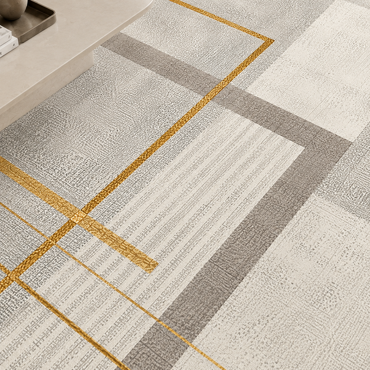Tapete Geométrico Dourado para Sala Grande 200x300 – Viorenna