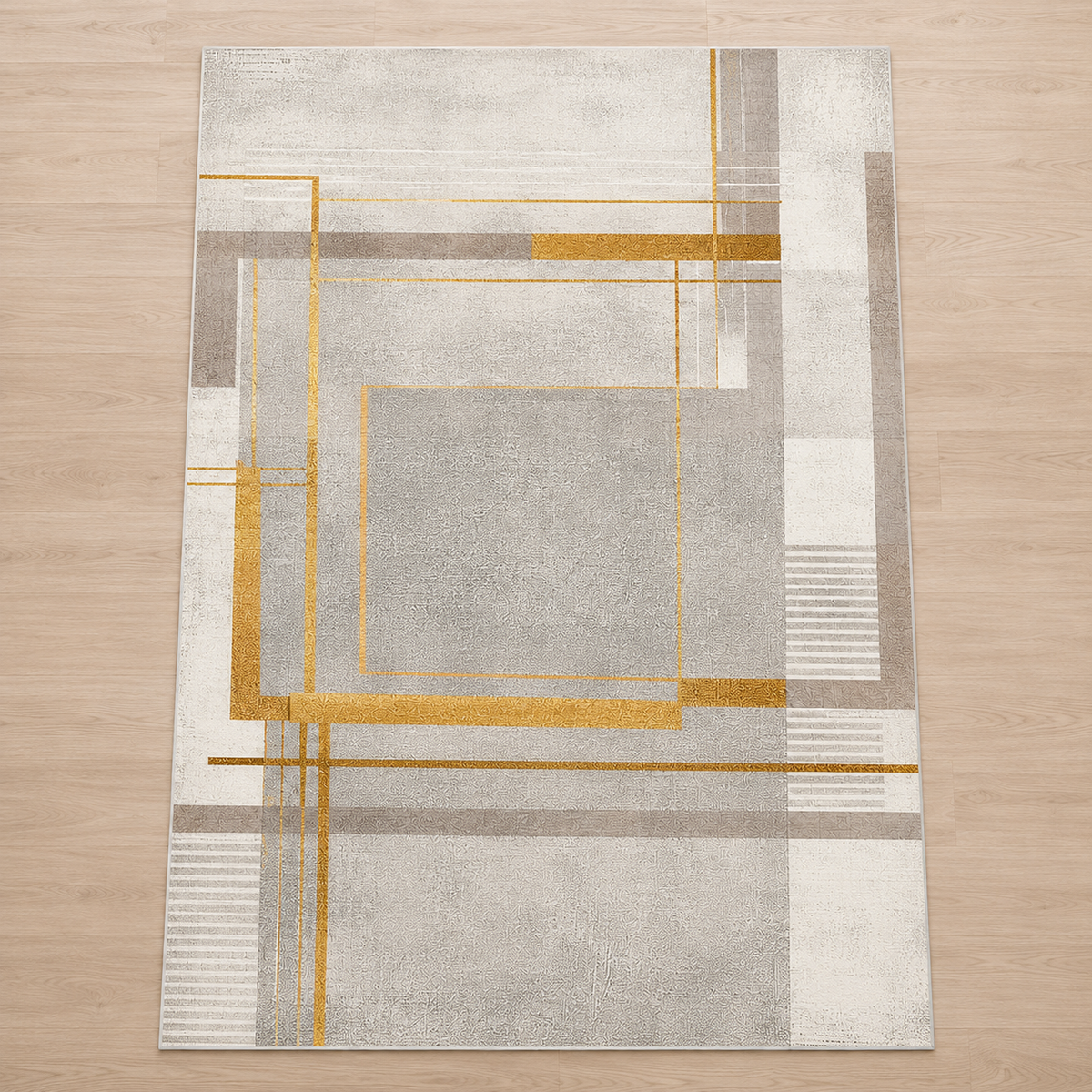 Tapete Geométrico Dourado para Sala Grande 200x300 – Viorenna