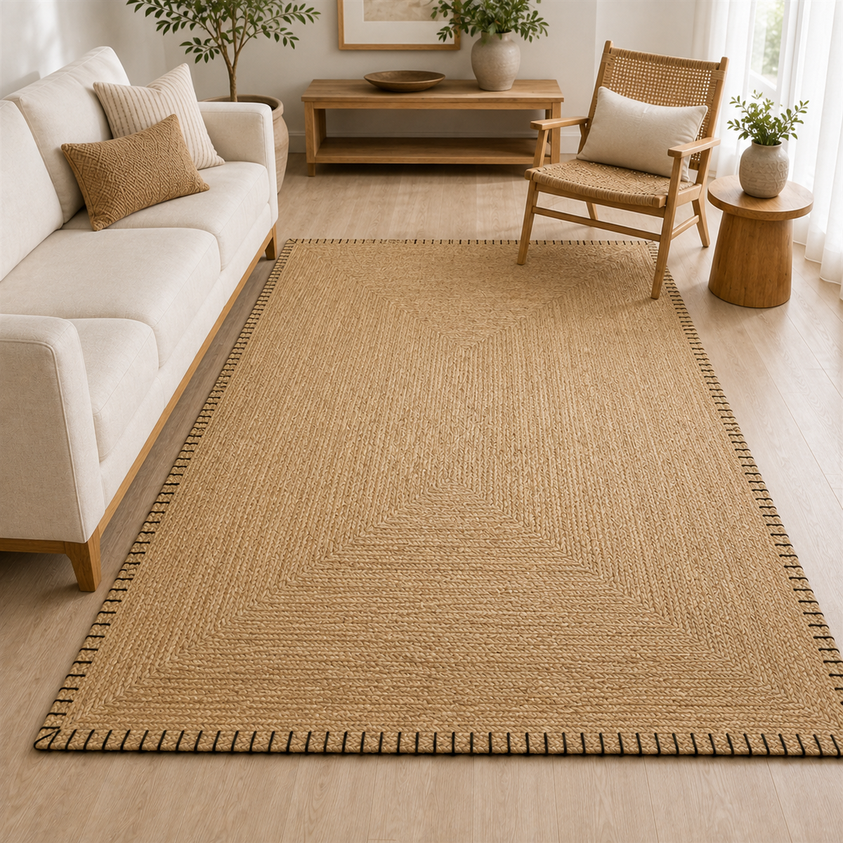 Tapete de Juta para Sala com Trama Natural Antiderrapante – Viorenna