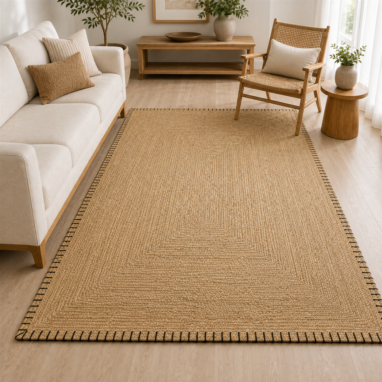 Tapete de Juta para Sala com Trama Natural Antiderrapante – Viorenna