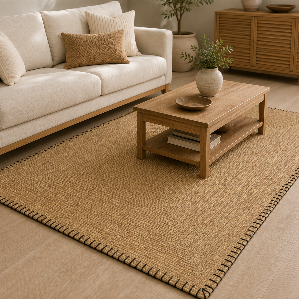 Tapete de Juta para Sala com Trama Natural Antiderrapante – Viorenna