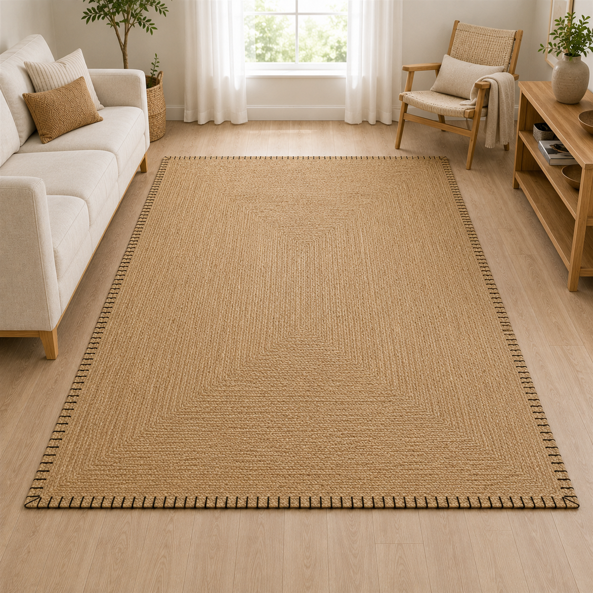 Tapete de Juta para Sala com Trama Natural Antiderrapante – Viorenna