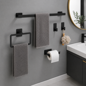 Kit de Acessórios para Banheiro Preto Fosco sem Furo – Viorenna