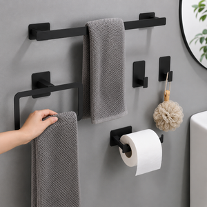 Kit de Acessórios para Banheiro Preto Fosco sem Furo – Viorenna