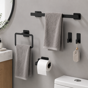 Kit de Acessórios para Banheiro Preto Fosco sem Furo – Viorenna