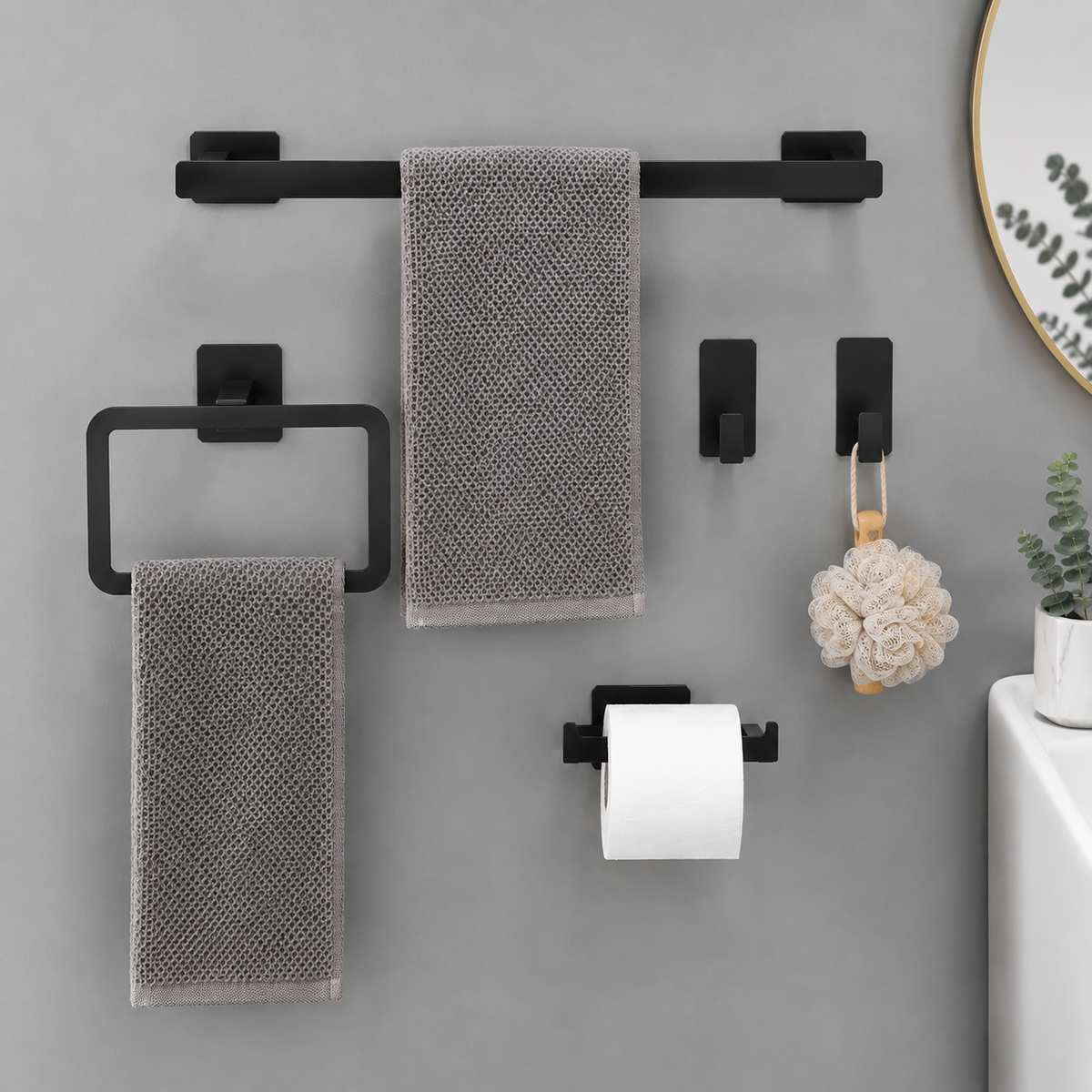 Kit de Acessórios para Banheiro Preto Fosco sem Furo – Viorenna