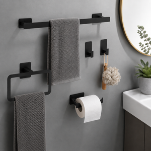 Kit de Acessórios para Banheiro Preto Fosco sem Furo – Viorenna