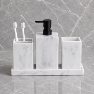 Kit Banheiro Marmorizado com Dispenser e Bandeja – Viorenna