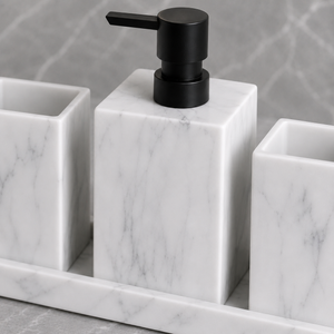Kit Banheiro Marmorizado com Dispenser e Bandeja – Viorenna