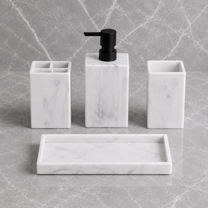 Kit Banheiro Marmorizado com Dispenser e Bandeja – Viorenna