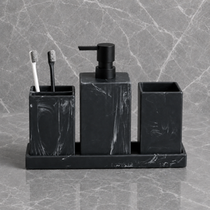 Kit Banheiro Marmorizado com Dispenser e Bandeja – Viorenna