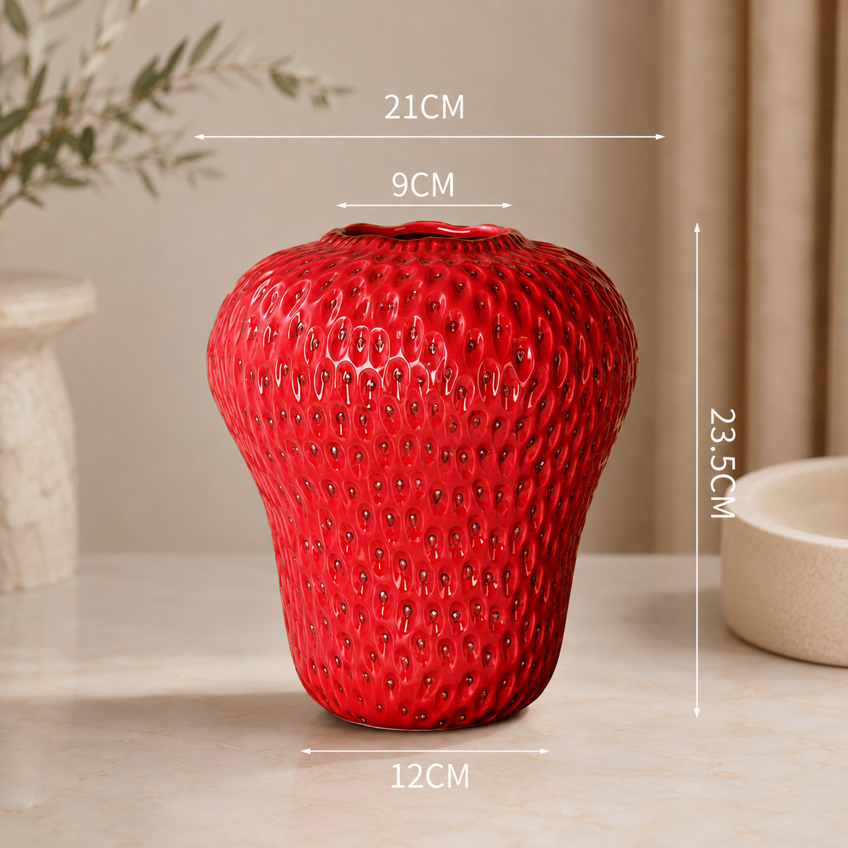 Vaso Decorativo Morango Criativo de Cerâmica para Mesa – Viorenna