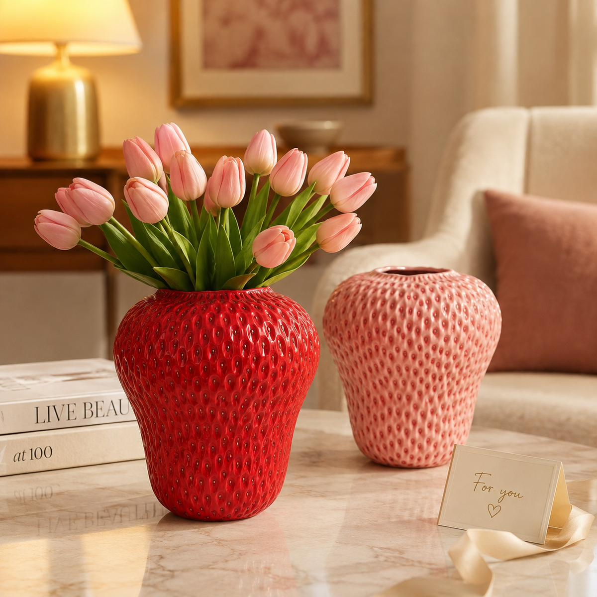 Vaso Decorativo Morango Criativo de Cerâmica para Mesa – Viorenna