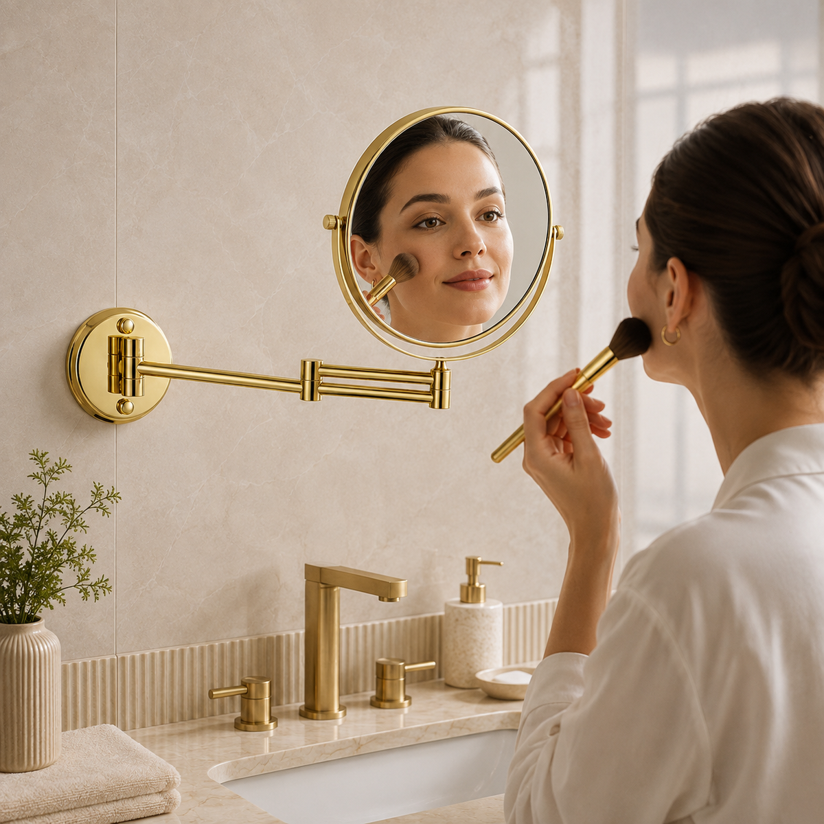 Espelho Dourado de Parede Extensível Dupla Face – Viorenna