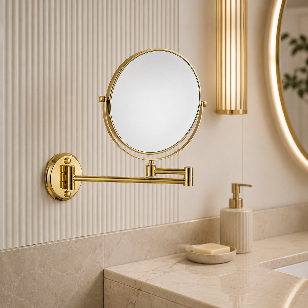 Espelho Dourado de Parede Extensível Dupla Face – Viorenna