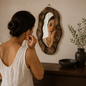 Espelho Decorativo Assimétrico com Moldura de Madeira – Viorenna