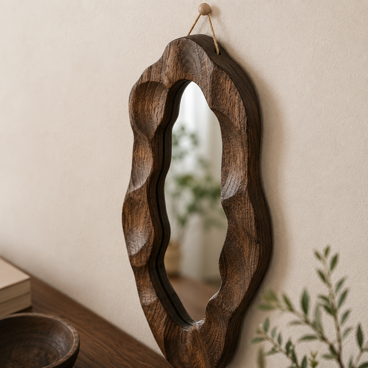 Espelho Decorativo Assimétrico com Moldura de Madeira – Viorenna