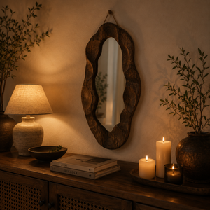 Espelho Decorativo Assimétrico com Moldura de Madeira – Viorenna
