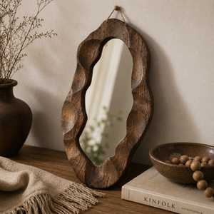 Espelho Decorativo Assimétrico com Moldura de Madeira – Viorenna