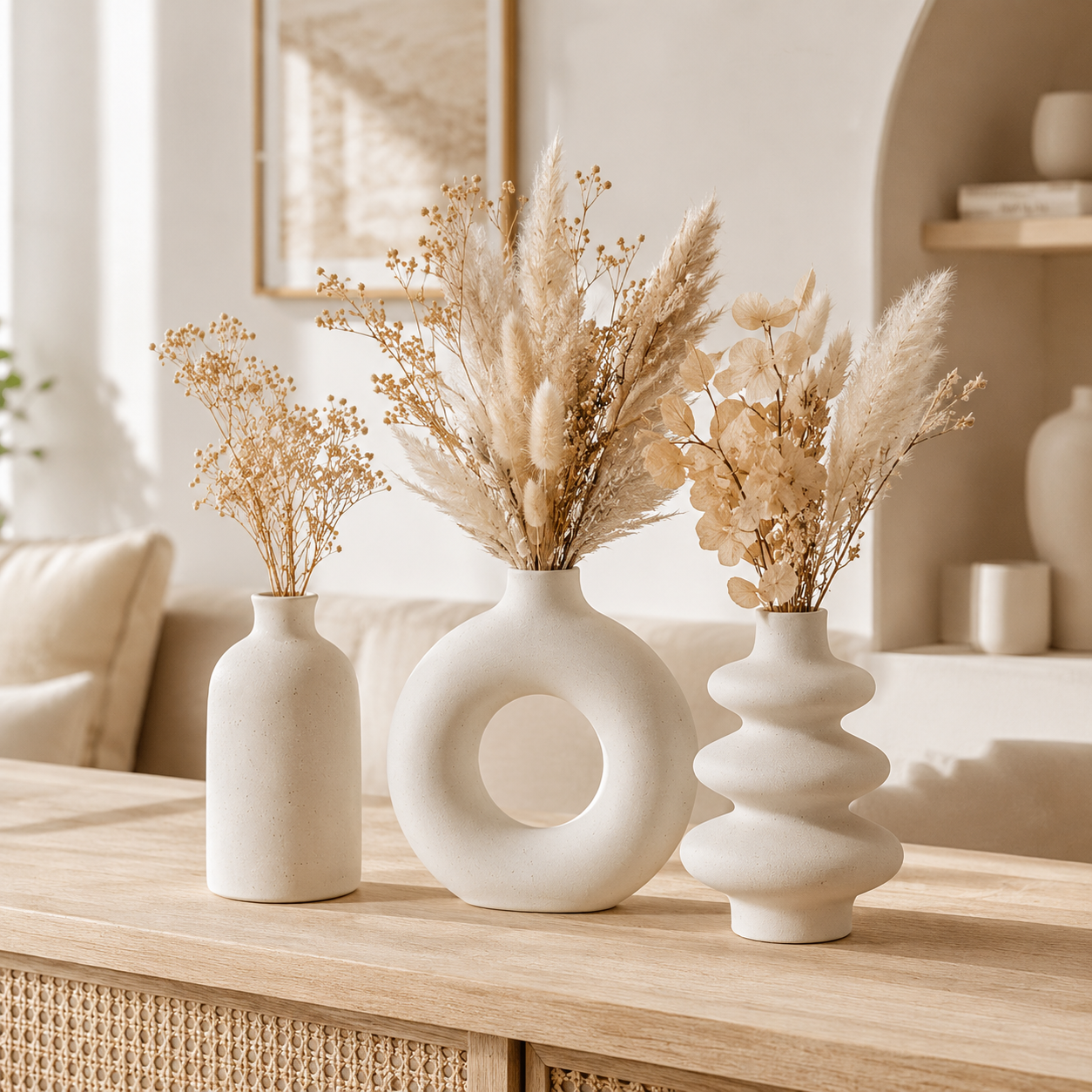 Conjunto de Vasos Decorativos Boho Conjunto de 3 Peças de Cerâmica para Sala – Viorenna