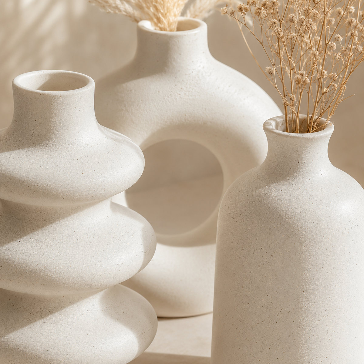 Conjunto de Vasos Decorativos Boho Conjunto de 3 Peças de Cerâmica para Sala – Viorenna